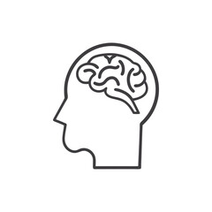 Human head with brain icon, brain symbol in line style isolated on white background, vector illustration