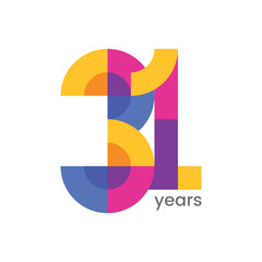 logo 31th years anniversary celebration with colorful design, Modern geometric style. 