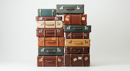 Obraz premium Vintage suitcases stacked in studio setting