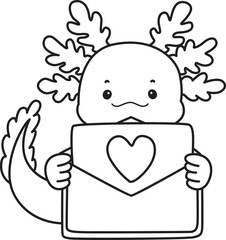 Outline of Illustration of cute axolotl activities icon.
Lineart of Funny pink axolotl in daily routine stickers.
