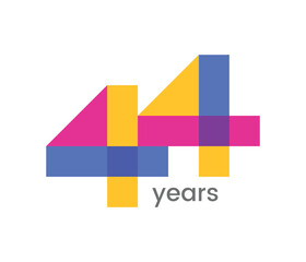 logo 44th years anniversary celebration with colorful design, Modern geometric style. 