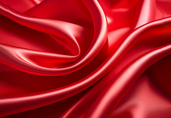 A luxurious red silk fabric with smooth, flowing curves and a rich, lustrous sheen. The folds and ripples create a sense of elegance and sophistication, perfect for backgrounds or fashion-themed desig
