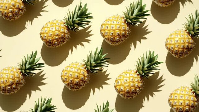 Fresh pineapples pattern with shadow, slow rotation