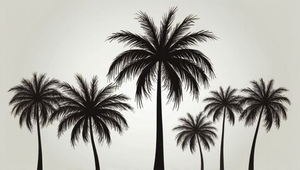 Palm trees isolated on white background. Beautiful vectro palma tree set vector illustration.