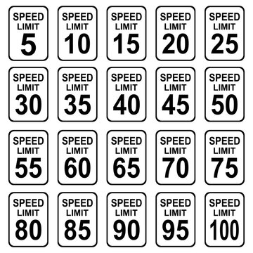 Set of speed limit signs from 5 to100 mph. Vector illustration design.