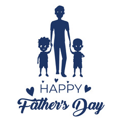 Father holding hands with children in silhouette celebrating Happy Father's Day