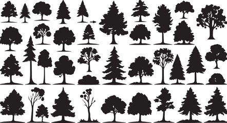 tree icon set collection with diverse directional markers on white background
