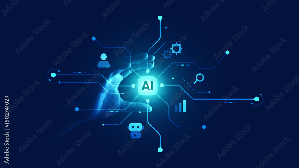 Aufkleber ai digital technology connection network with data hand computer internet ai innovation system.