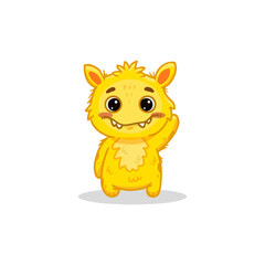 Cute cartoon monster on white background. Yellow Monster. Happy Alien. Flat Funny monster. Vector illustration.
