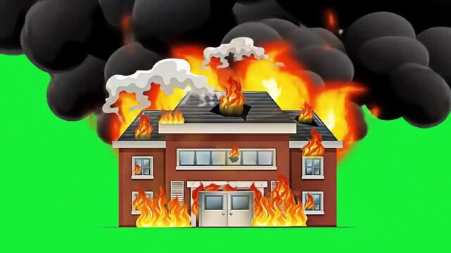 Dramatic Fire Burning Building Animation Overlay Effects for Video Editing