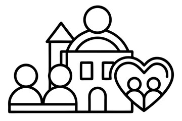 A collection of minimalist business and finance line icons in black outline style. This vector set includes icons of handshakes, giving and receiving money, charity donations, holding coins, financial