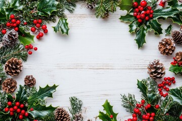 Christmas Border on White Wood