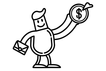 A collection of minimalist business and finance line icons in black outline style. This vector set includes icons of handshakes, giving and receiving money, charity donations, holding coins, financial