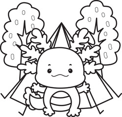 Outline of Illustration of cute axolotl activities icon.
Lineart of Funny pink axolotl in daily routine stickers.
