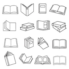 Book icons set in thin line style, isolated on white background, vector illustration.