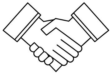 A collection of minimalist business and finance line icons in black outline style. This vector set includes icons of handshakes, giving and receiving money, charity donations, holding coins, financial