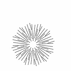 Obraz premium Radiating dotted lines forming a circular starburst pattern on a white background. Minimalist abstract design ideal for backgrounds, digital art, motion graphics