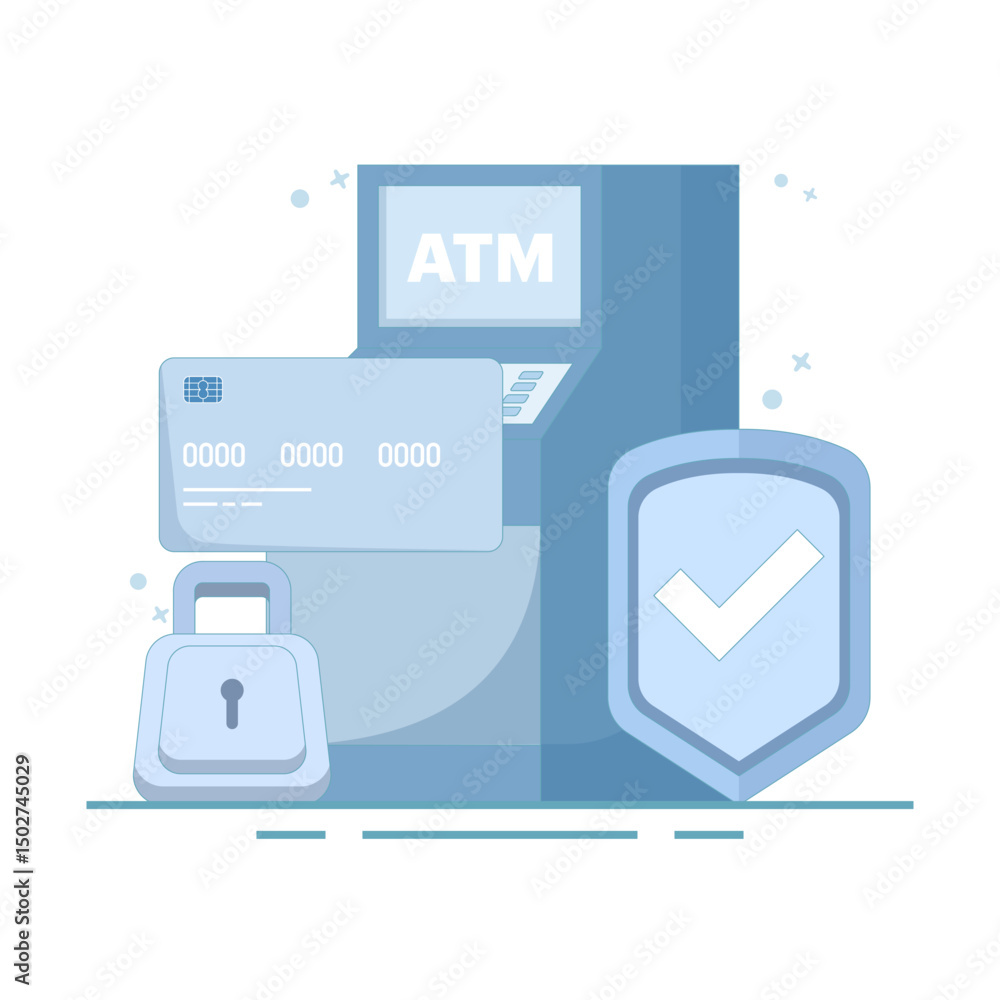 Poster atm card security system concept, protect card from theft and hacking. account balance protection. m