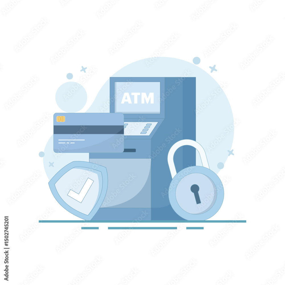 Poster atm card security system concept, protect card from theft and hacking. account balance protection. m