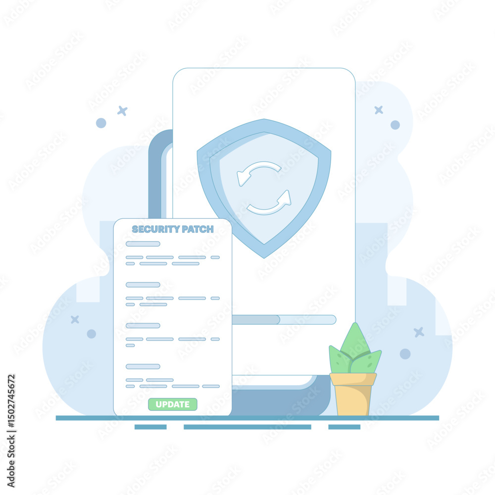 Poster smartphone security data update concept for cyber ​​security. phone undergoing security update, devi