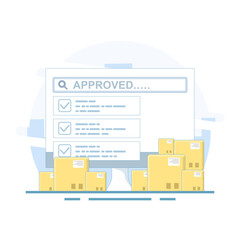 Inventory control concept, Warehouse in and out goods management, Logistics services, In and out goods delivery records, Warehouse goods management, Flat cartoon design illustration.