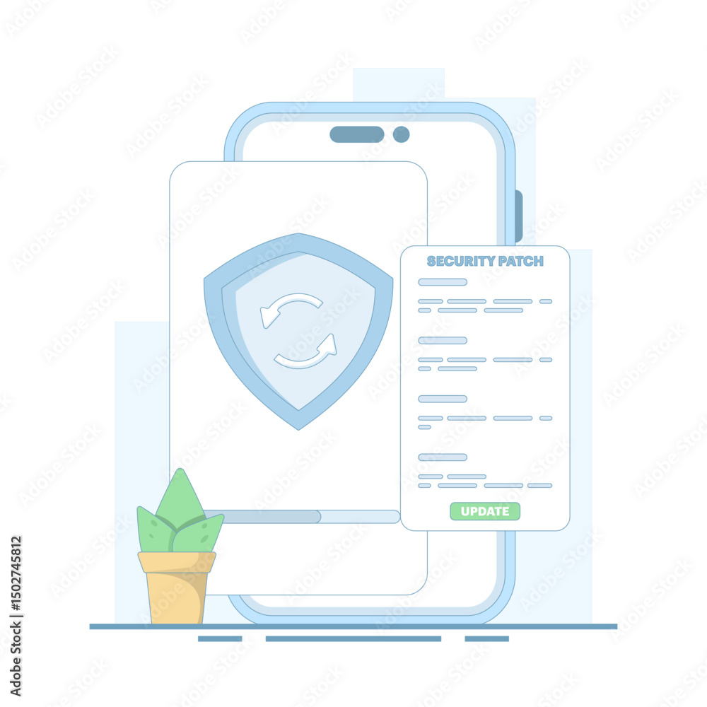 Poster smartphone security data update concept for cyber ​​security. phone undergoing security update, devi