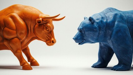 Obraz premium Bull and bear sculptures, stock market symbols