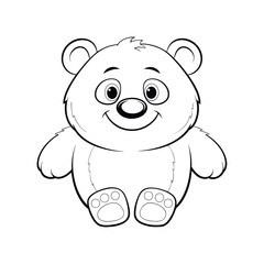 Adorable smiling bear cub illustration in black and white perfect for coloring pages or designs.