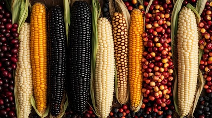 Vibrant Autumn Harvest: An Array of Colorful Corn and Berries