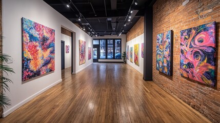 Vibrant Abstract Art Gallery Interior Showcase
