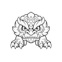 Cartoon illustration of a fierce monster creature in black and white outline