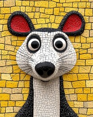 Playful Cartoon Mouse Mosaic Against Yellow Brick Wall