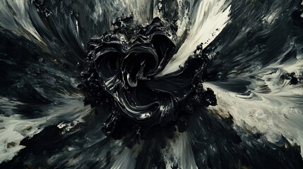 Abstract Monochrome Vortex: Dynamic Black and White Paint Swirl