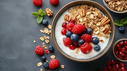 Delicious Yogurt Parfait with Berries, Granola, and Pecans