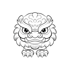 Cute cartoon illustration of a guardian lion dog vector artwork in black and white