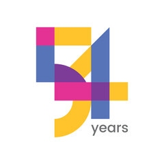 logo 54th years anniversary celebration with colorful design, Modern geometric style. 
