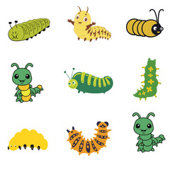 set of funny cartoon animals larva