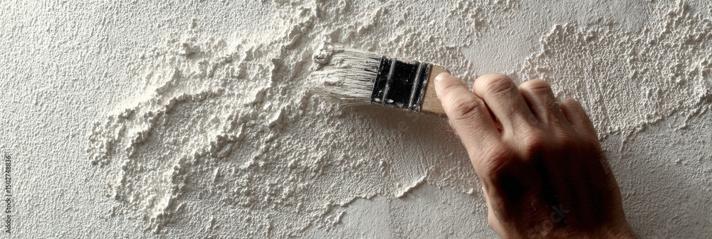Poster Close-up View of Textured Wall Plaster Being Applied With a Trowel in a Residential Setting During Daytime