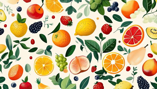 Fresh fruit and leaves pattern