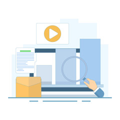 Digital marketing concept, social media SEO marketing. digital marketing to increase customer conversion, Social media, SEO optimization, social media marketing. flat design illustration.