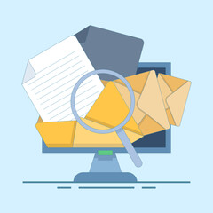 Email and messaging concept, Using email campaigns to reach target markets for online businesses. Email services, Email marketing, user interface templates. Flat design illustrations.