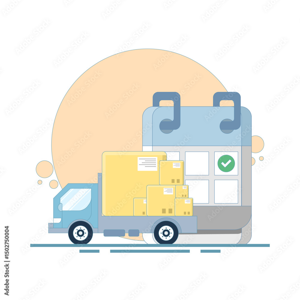 Poster delivery by date concept. delivery schedule with trucks and calendar. delivery tracking system recei