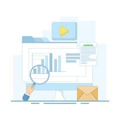 Fototapeta premium Digital marketing concept, social media SEO marketing. digital marketing to increase customer conversion, Social media, SEO optimization, social media marketing. flat design illustration.