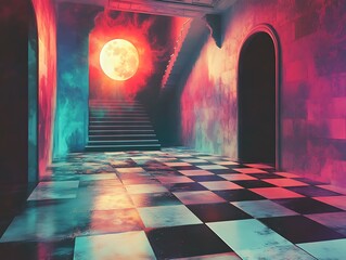 Surreal Moonlit Hallway: A Gateway to Mystery and Spectral Illumination