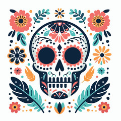 skull vector image with flowers