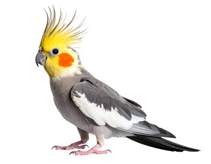 Fototapeta premium Colorful Cockatiel Parrot with Yellow Crest and Orange Cheeks – Isolated PNG