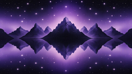 Obraz premium Symmetrical Mountain Reflections Under a Star-Filled Violet Sky