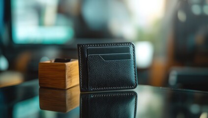 Close-up of a black leather wallet