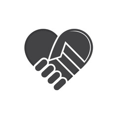 hand palm care love icon, handshake Heart symbol. Vector illustration