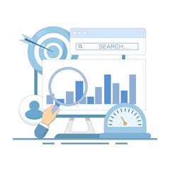 SEO optimization concept. Search Engine Optimization, campaign for homepage website. website search results, advertising or marketing to improve web ranking. flat design.